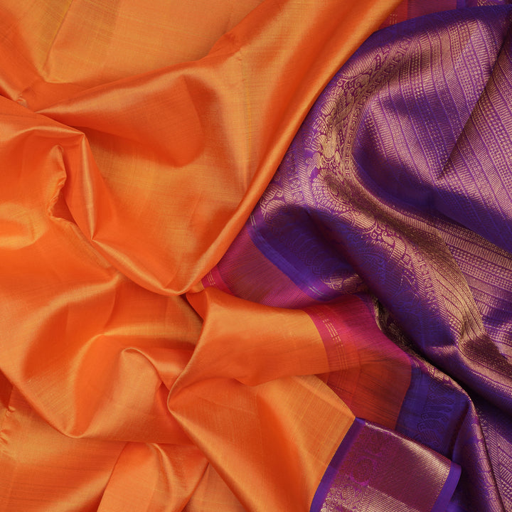 Handwoven Orange with Violet Kanjivaram Silk Saree - 2076T009623DSC