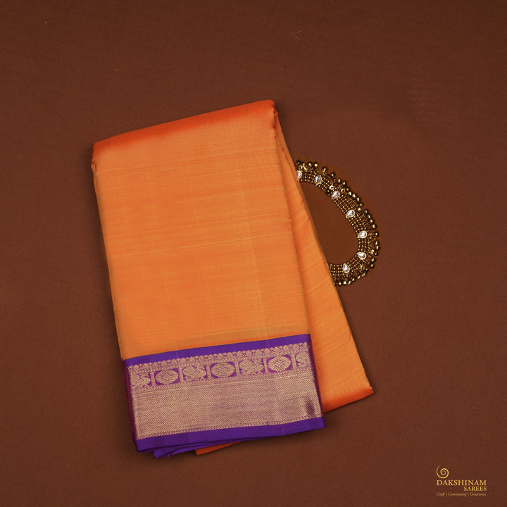 Handwoven Orange with Violet Kanjivaram Silk Saree - 2076T009623DSC