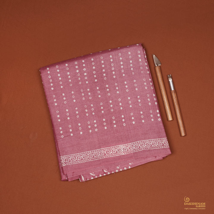 Handwoven Pink Tussar Silk Saree - 2116T010617DSC