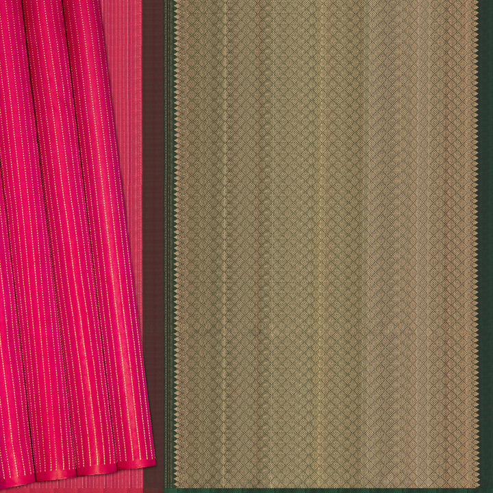Handwoven Pink with Green Kanjivaram Silk Saree - 2119T010555DSC