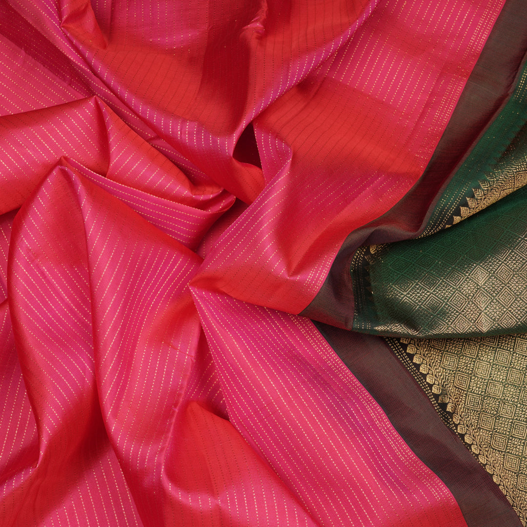 Handwoven Pink with Green Kanjivaram Silk Saree - 2119T010555DSC