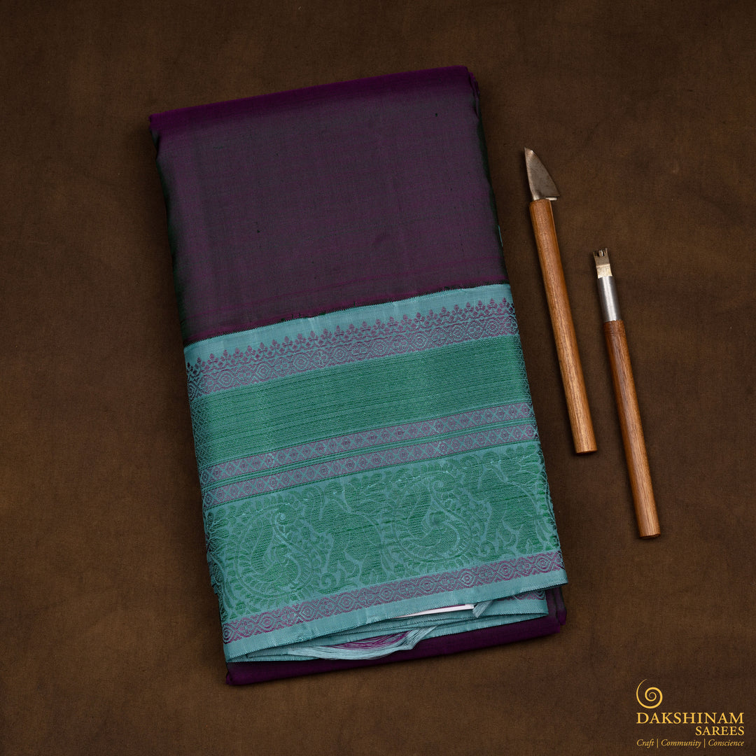 Handwoven Purple with Blue Kanjivaram Silk Saree - 2560T011399DSC