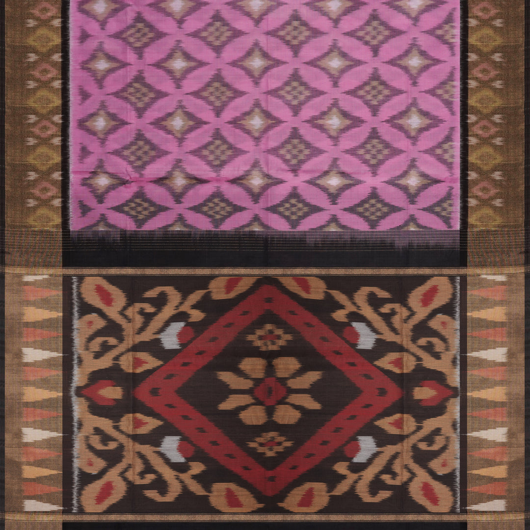 Handwoven Pink with Black Silk Cotton Saree - 2172T010129DSC