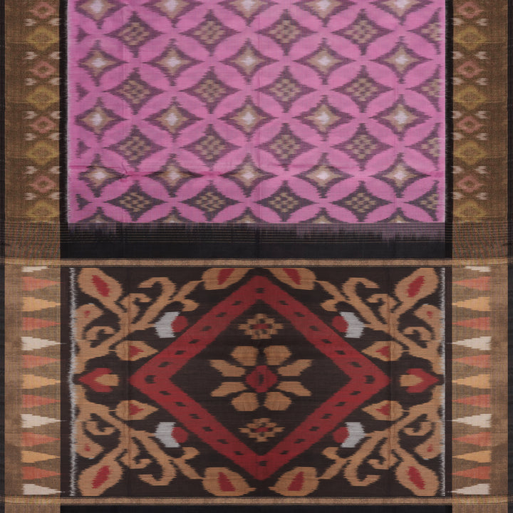 Handwoven Pink with Black Silk Cotton Saree - 2172T010129DSC