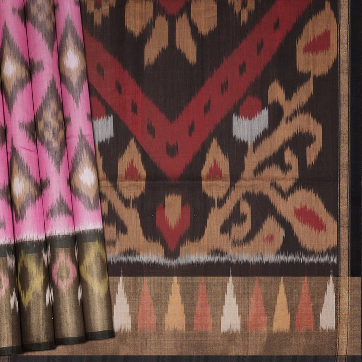Handwoven Pink with Black Silk Cotton Saree - 2172T010129DSC