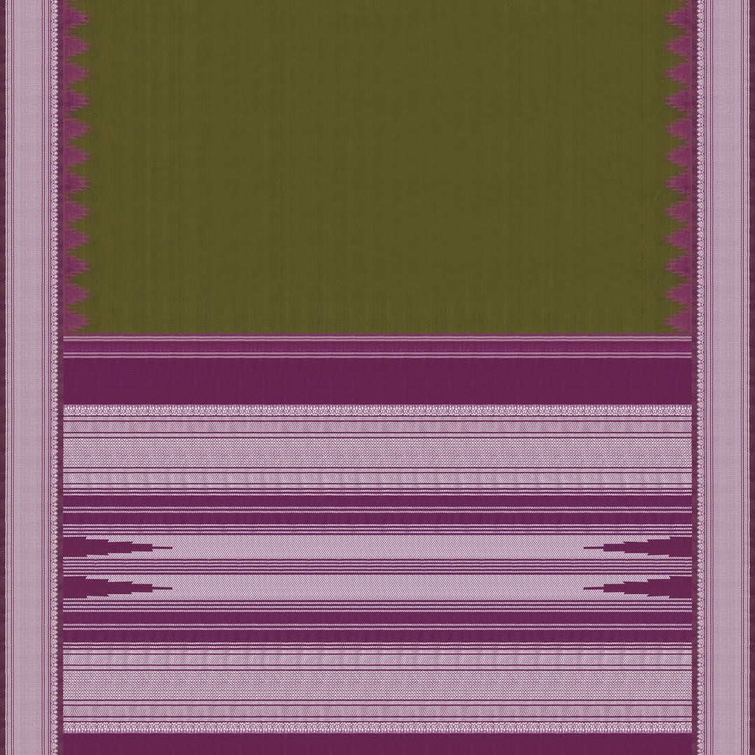 Handwoven Green with Purple Kanchipuram Silk Cotton Saree - 2186T010884DSC
