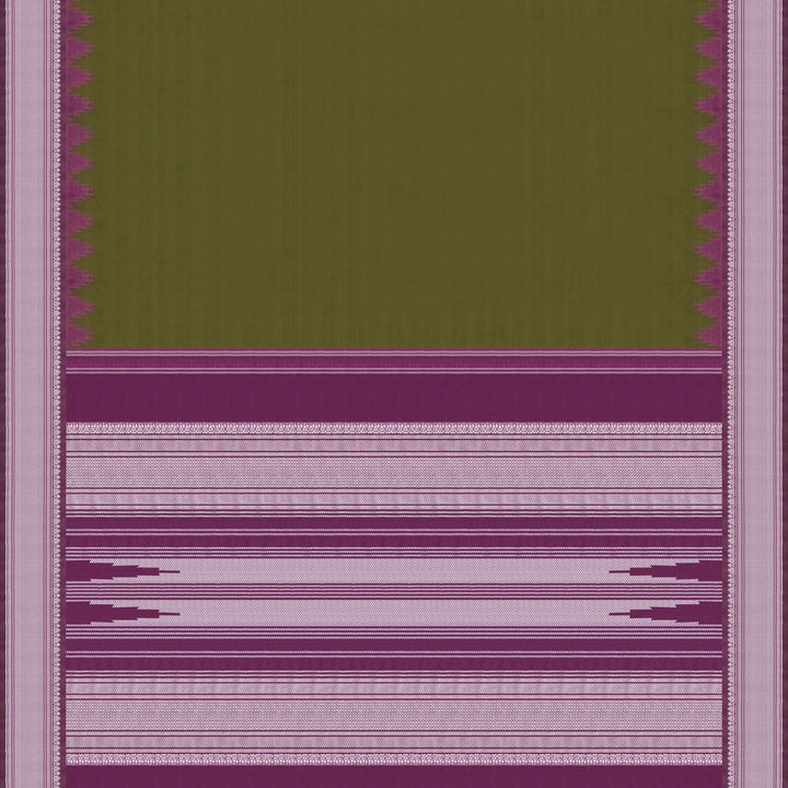 Handwoven Green with Purple Kanchipuram Silk Cotton Saree - 2186T010884DSC