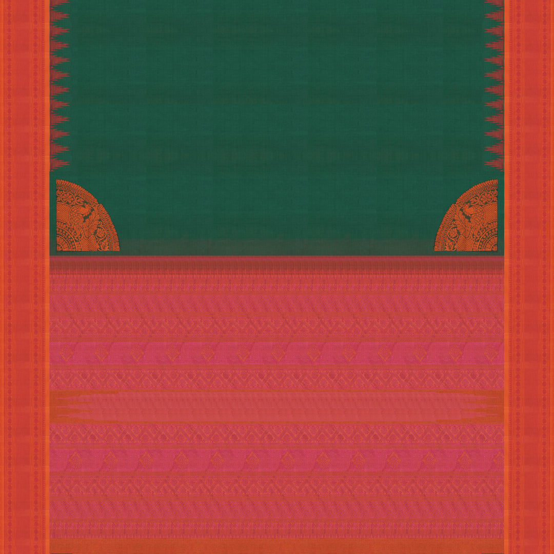 Handwoven Green with Orange Kanchipuram Silk Cotton Saree - 2189T010887DSC