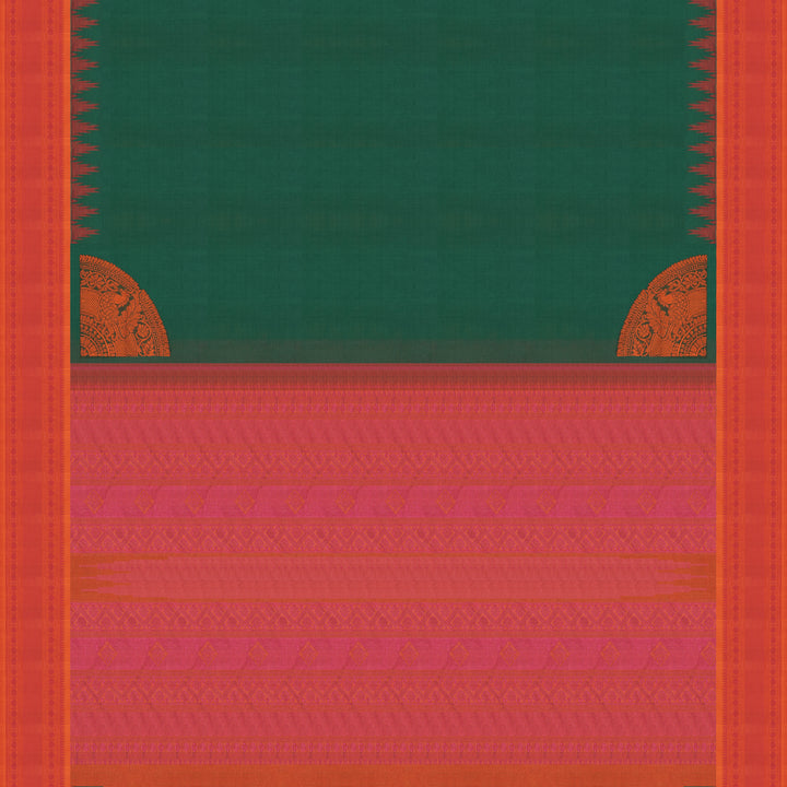 Handwoven Green with Orange Kanchipuram Silk Cotton Saree - 2189T010887DSC