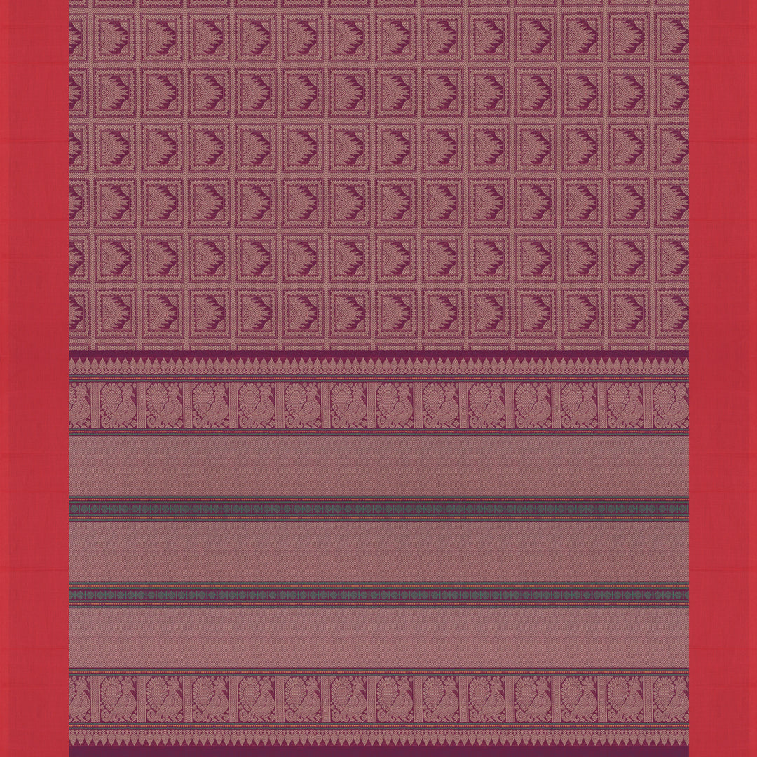 Handwoven Purple and Red Kanchipuram Cotton Saree - 2207T010809DSC