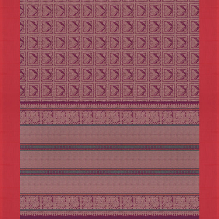 Handwoven Purple and Red Kanchipuram Cotton Saree - 2207T010809DSC
