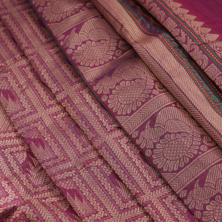 Handwoven Purple and Red Kanchipuram Cotton Saree - 2207T010809DSC