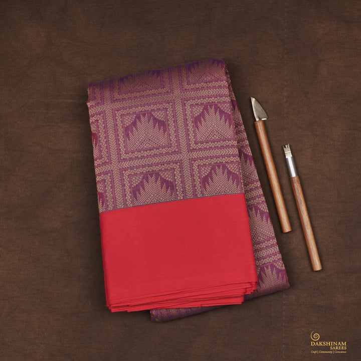 Handwoven Purple and Red Kanchipuram Cotton Saree - 2207T010809DSC