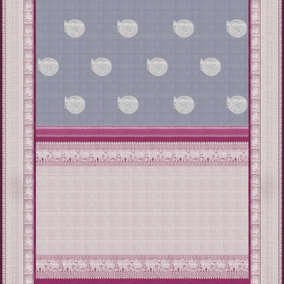 Handwoven Grey with Magenta Kanjivaram Silk Saree - 2231T010695DSC