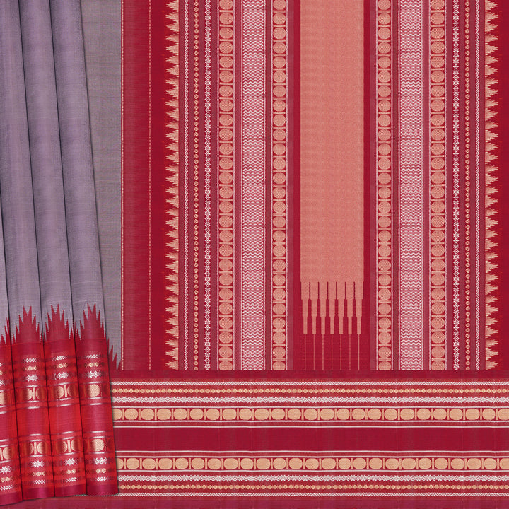 Handwoven Mauve with Red Kanjivaram Silk Saree - 2245T010868DSC