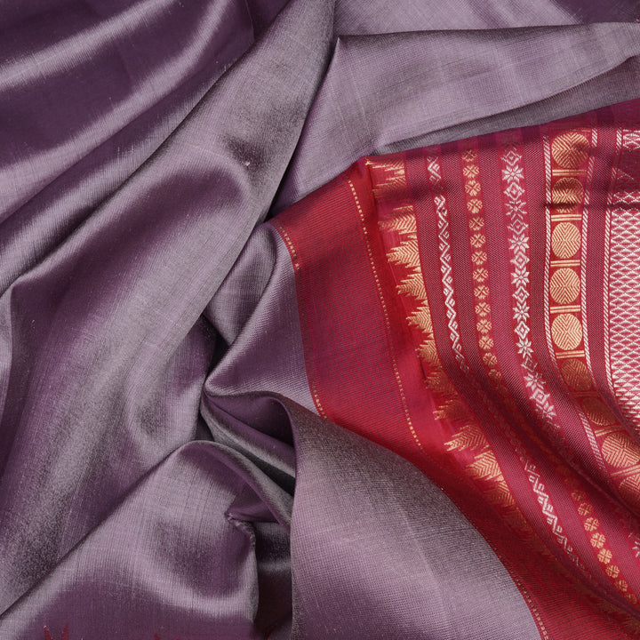 Handwoven Mauve with Red Kanjivaram Silk Saree - 2245T010868DSC