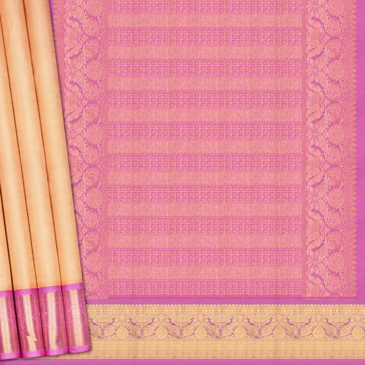 Handwoven Peach with Pink Kanjivaram Silk Saree - 2488T004810DSC