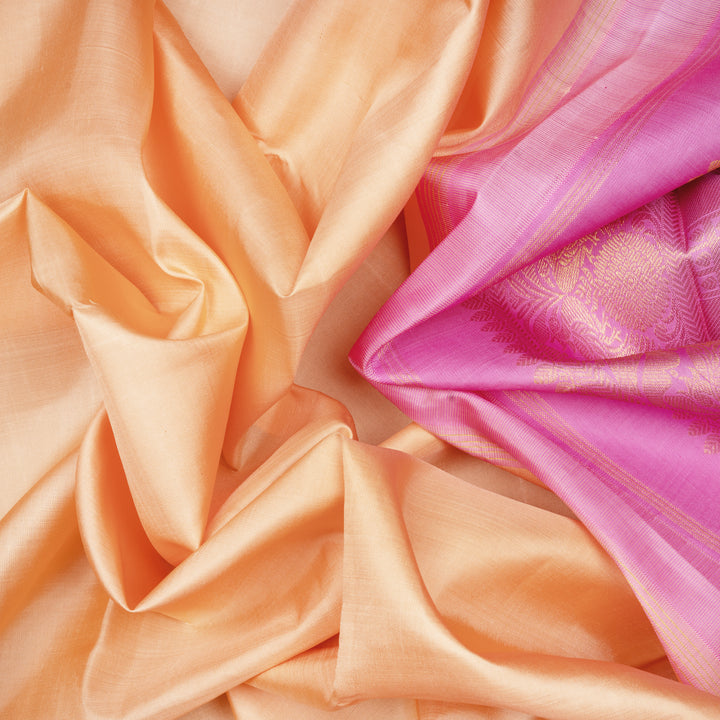 Handwoven Peach with Pink Kanjivaram Silk Saree - 2488T004810DSC