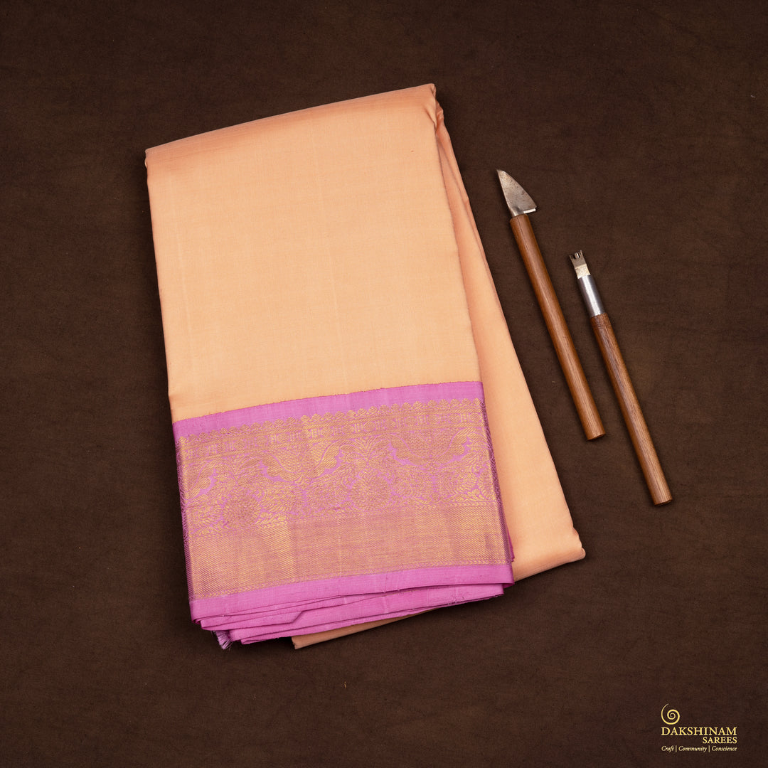 Handwoven Peach with Pink Kanjivaram Silk Saree - 2488T004810DSC