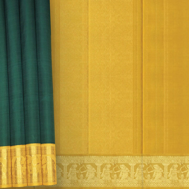Handwoven Green with Yellow Kanjivaram Silk Saree - 2326T005858DSC