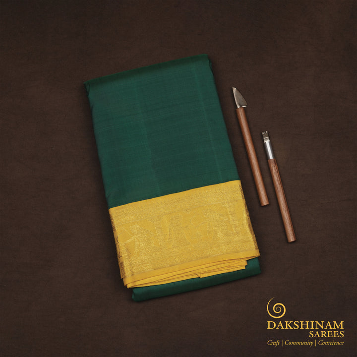 Handwoven Green with Yellow Kanjivaram Silk Saree - 2326T005858DSC