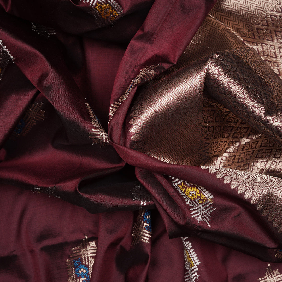 Handwoven Maroon Banarasi Silk Saree - 2423N028516DSL