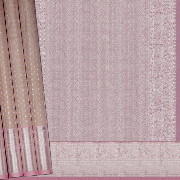 Handwoven Beige with Pink Kanjivaram Silk Saree - 2315T010895DSC
