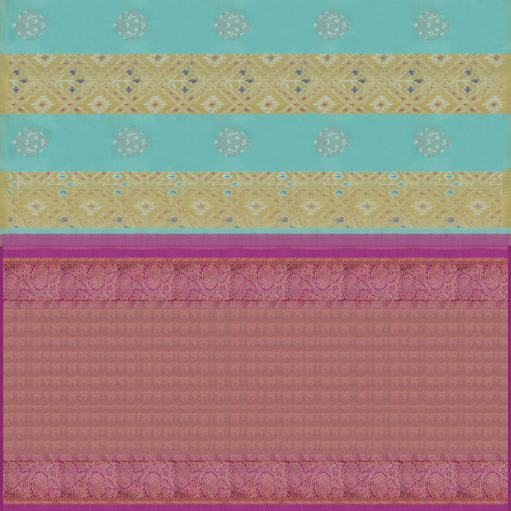 Handwoven Aqua blue with yellow Ikat Kanjivaram Silk Saree - 2271T006376DSC