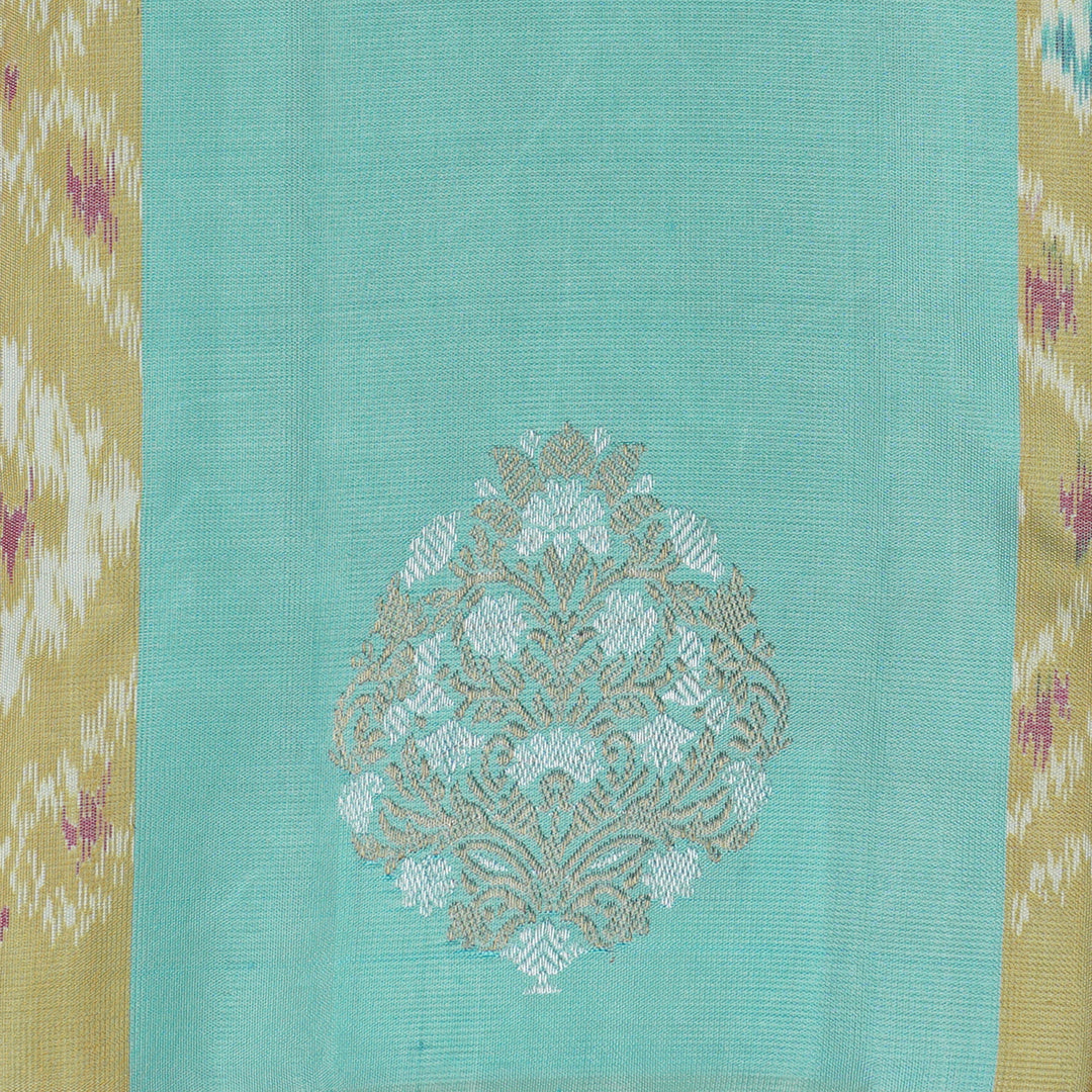Handwoven Aqua blue with yellow Ikat Kanjivaram Silk Saree - 2271T006376DSC