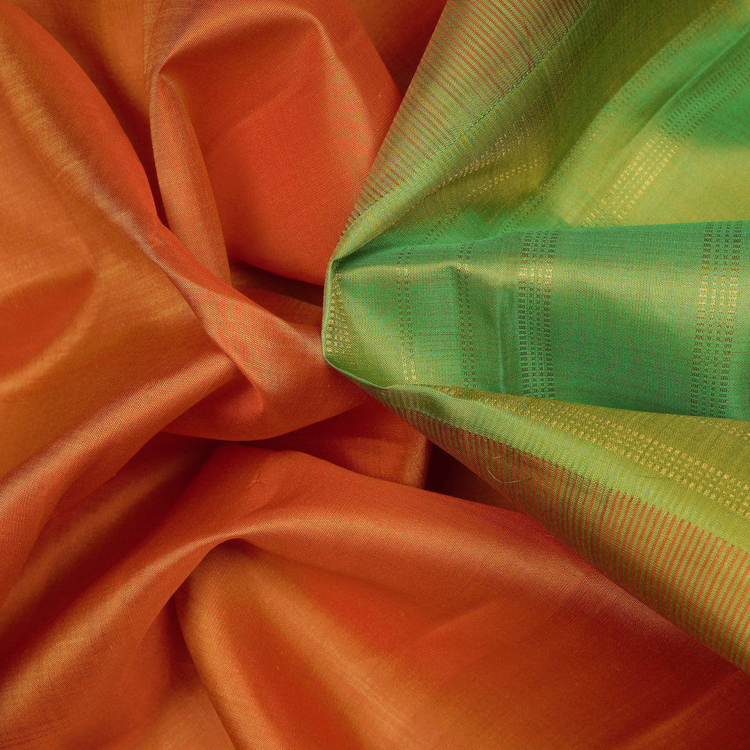 Handwoven Orange with Green Kanjivaram Silk Saree - 2335T011326DSC