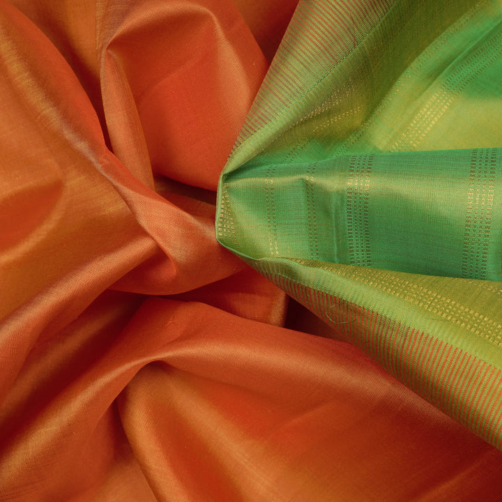Handwoven Orange with Green Kanjivaram Silk Saree - 2335T011326DSC