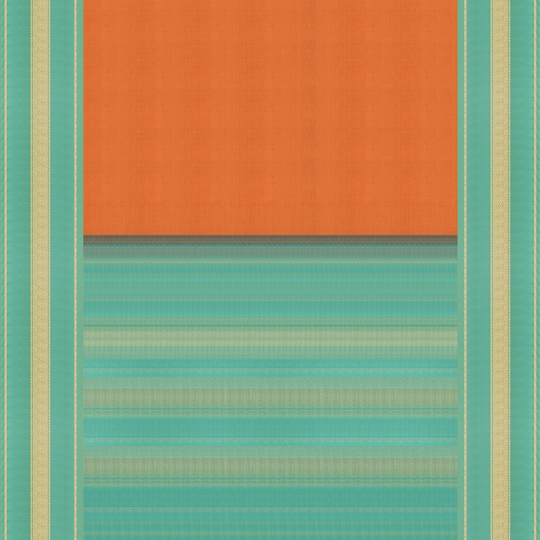 Handwoven Orange with Blue Kanjivaram Silk Saree - 2341T011338DSC