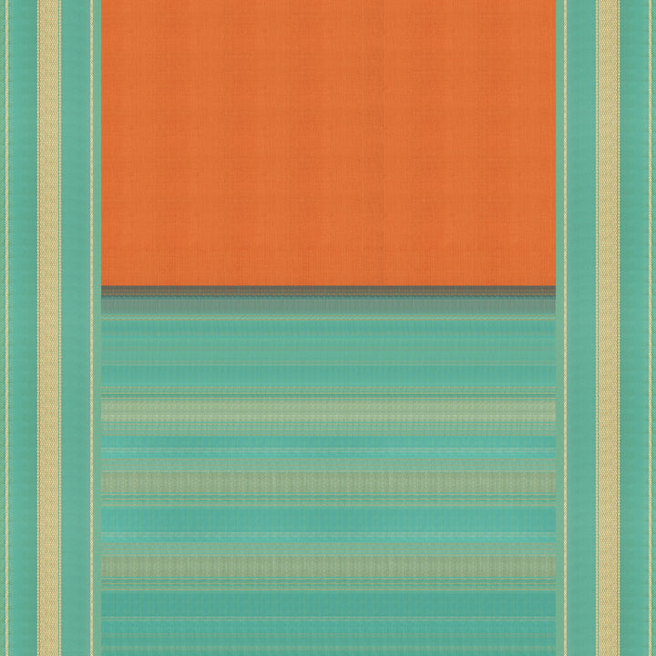 Handwoven Orange with Blue Kanjivaram Silk Saree - 2341T011338DSC