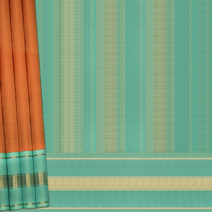 Handwoven Orange with Blue Kanjivaram Silk Saree - 2341T011338DSC