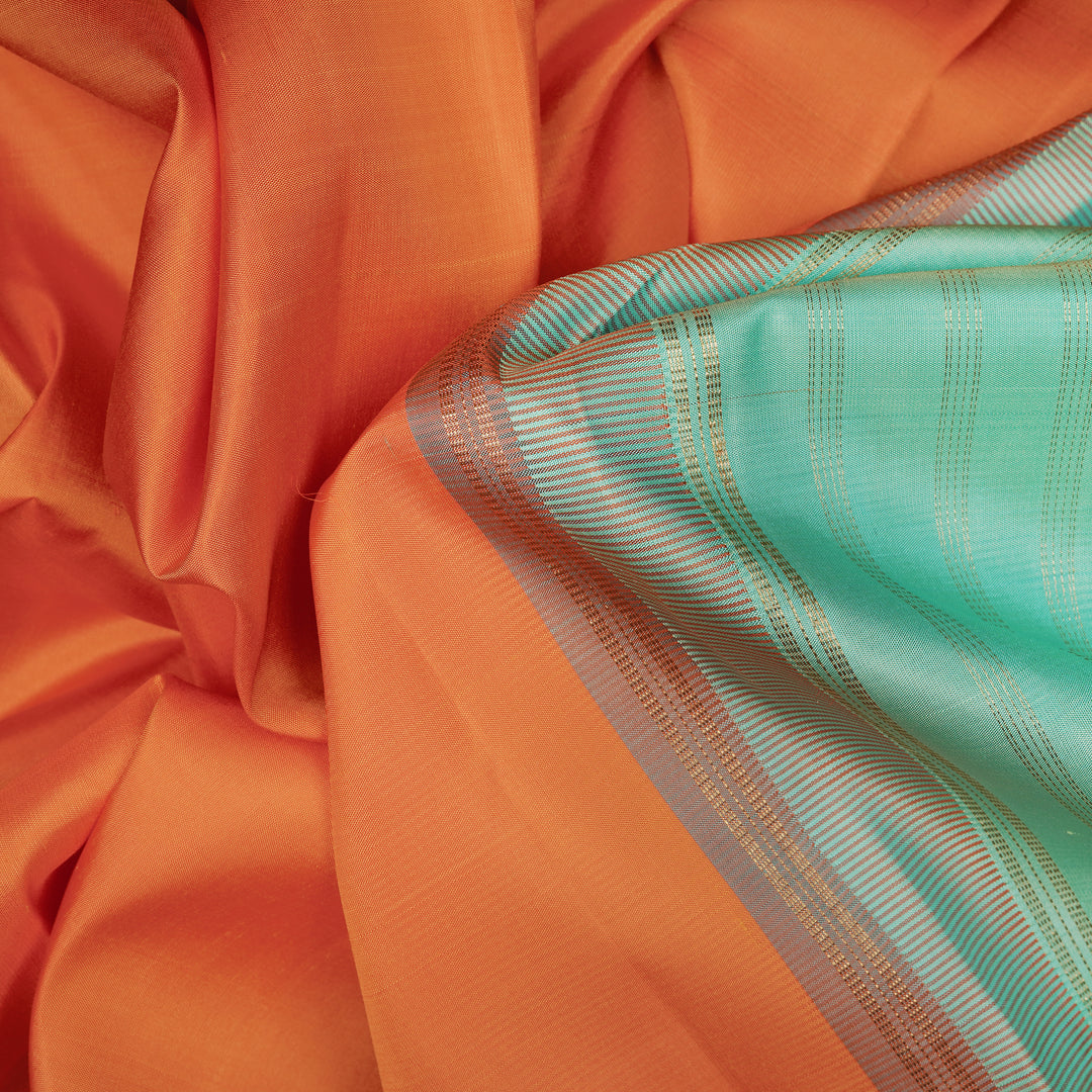 Handwoven Orange with Blue Kanjivaram Silk Saree - 2341T011338DSC