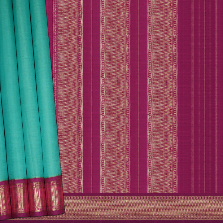 Handwoven Green with Pink Kanjivaram Silk Saree - 2346T011335DSC