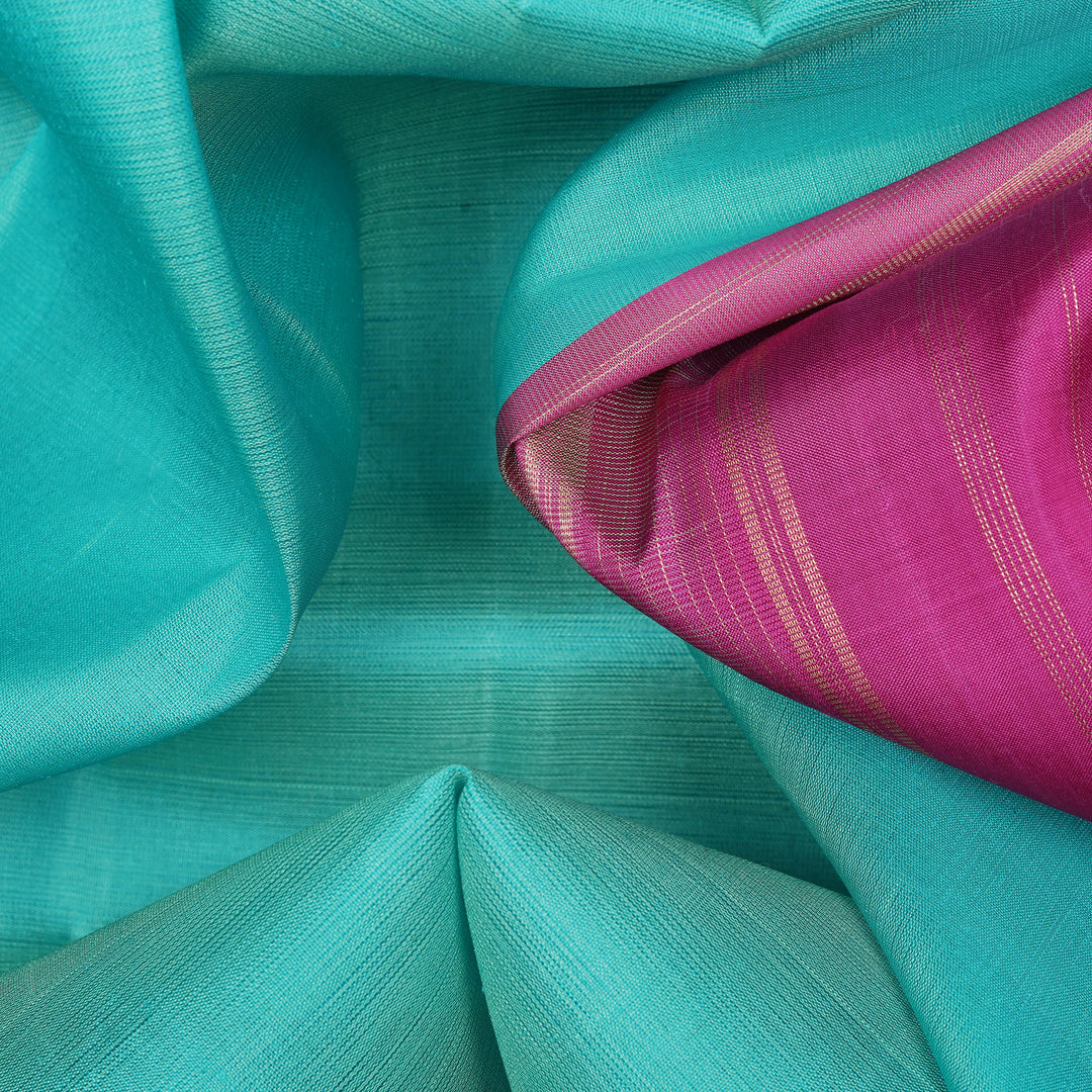 Handwoven Green with Pink Kanjivaram Silk Saree - 2346T011335DSC
