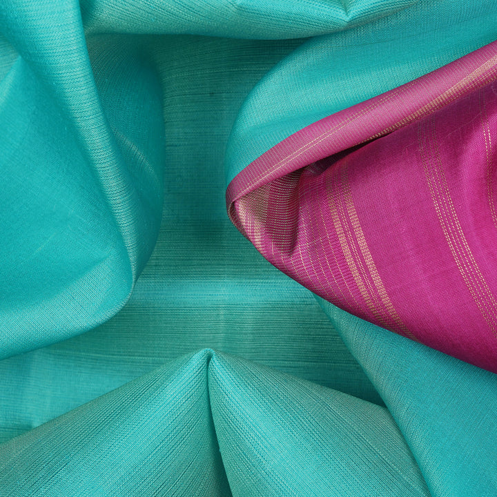 Handwoven Green with Pink Kanjivaram Silk Saree - 2346T011335DSC