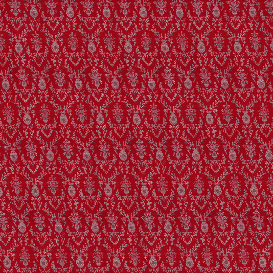 Handwoven Red Banarasi with Satin finish Fabric - 9T001194DSC