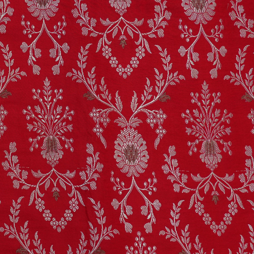 Handwoven Red Banarasi with Satin finish Fabric - 9T001194DSC