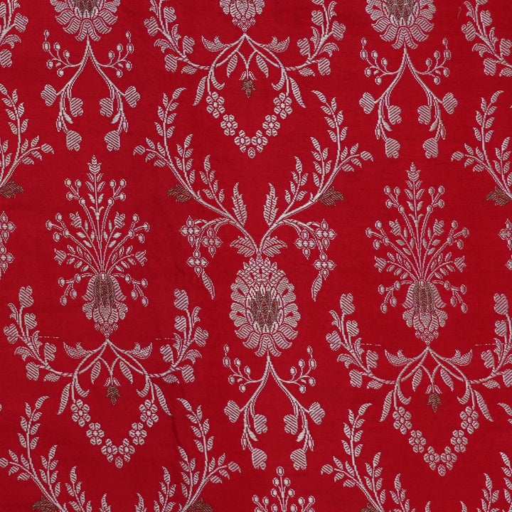 Handwoven Red Banarasi with Satin finish Fabric - 9T001194DSC