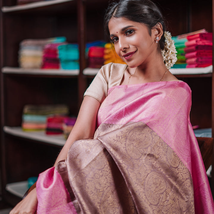 Handwoven Mauve with Pink Kanjivaram Silk Saree - 9T001367DSC