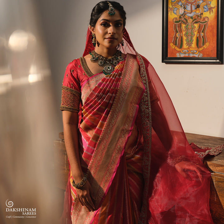 Multicolor Banarasi Silk Saree with Gold Zari Border 3368T016071DSC