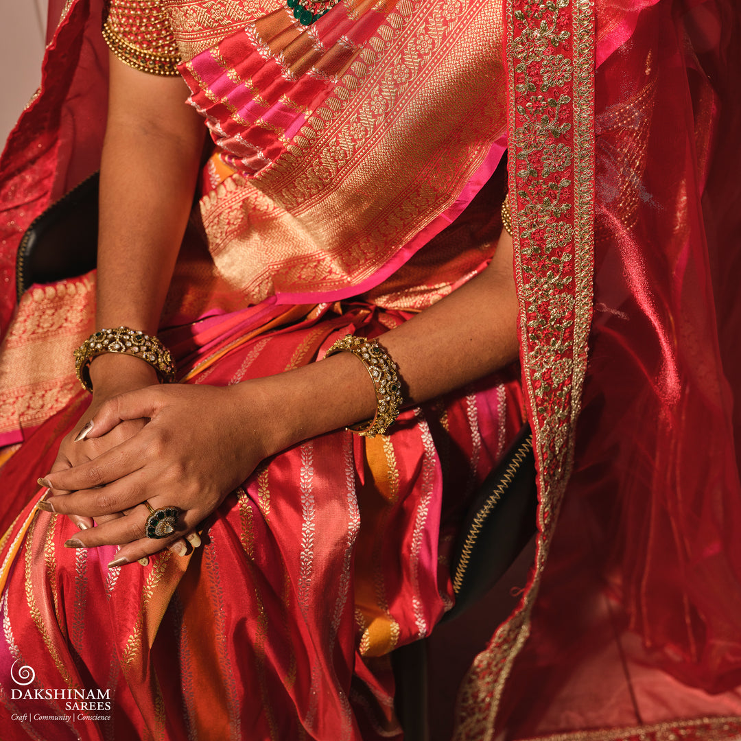 Multicolor Banarasi Silk Saree with Gold Zari Border 3368T016071DSC