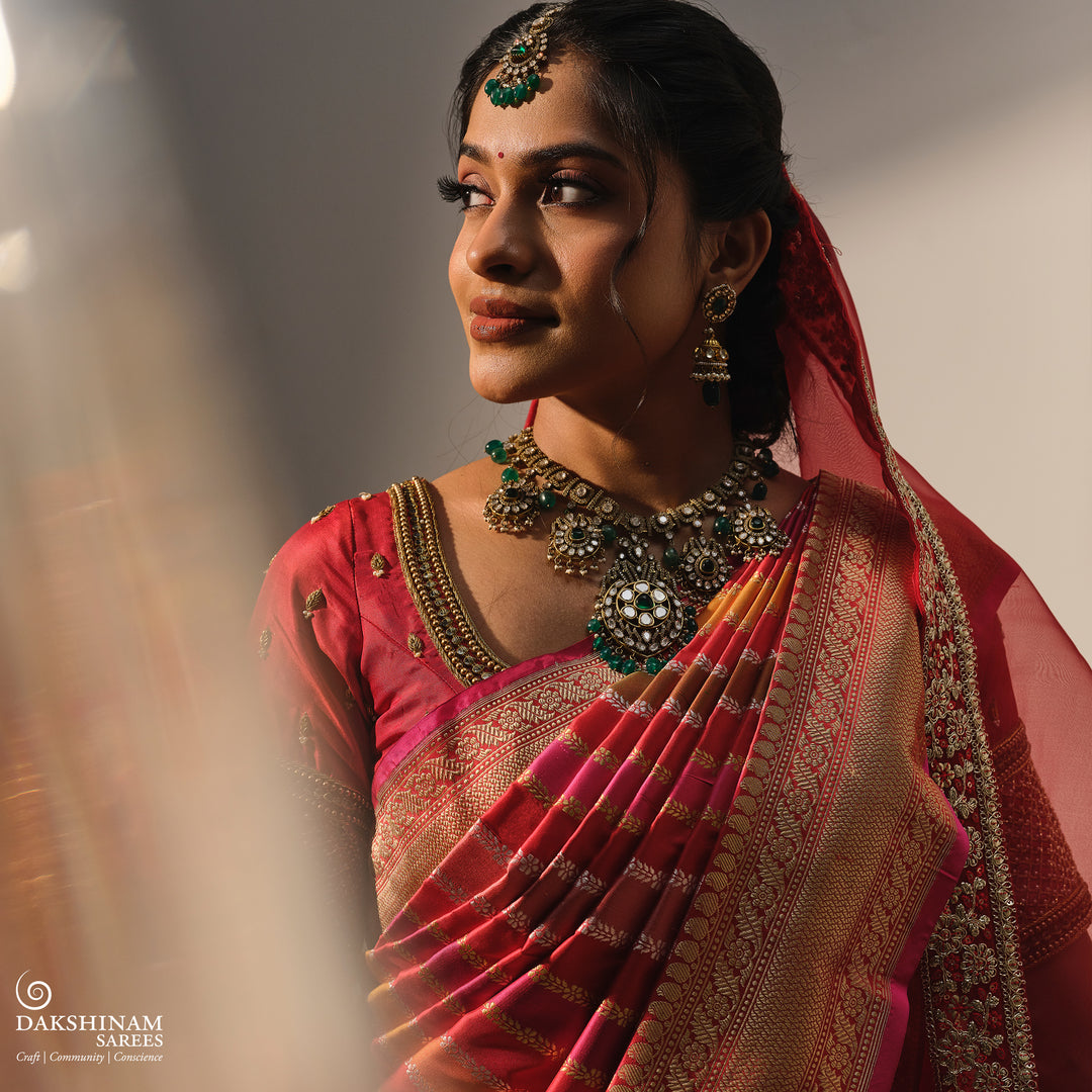 Multicolor Banarasi Silk Saree with Gold Zari Border 3368T016071DSC