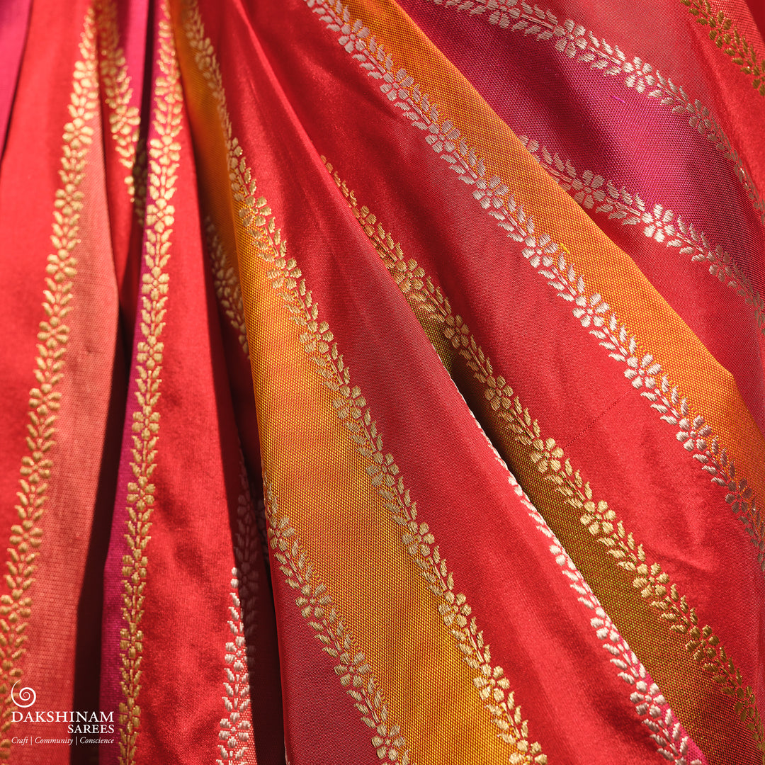 Multicolor Banarasi Silk Saree with Gold Zari Border 3368T016071DSC