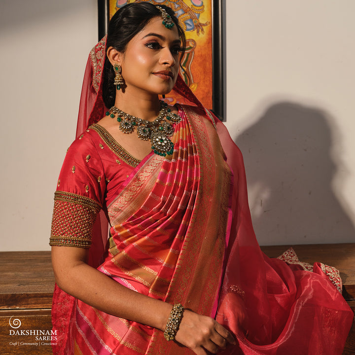 Multicolor Banarasi Silk Saree with Gold Zari Border 3368T016071DSC