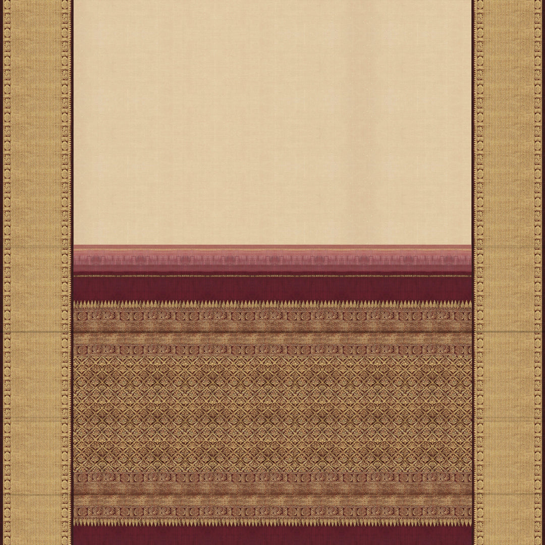Handwoven Off-white with Maroon Kanjivaram Silk Saree - 2318N015840DSL