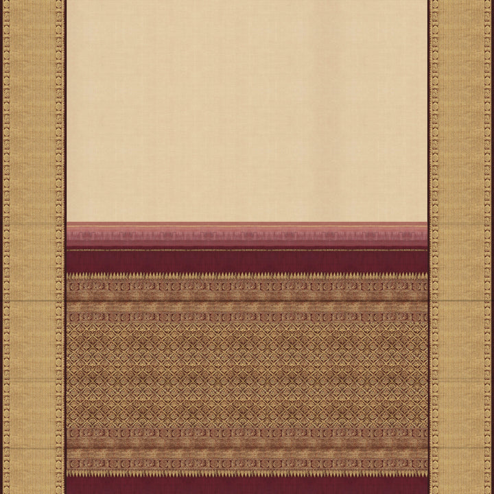 Handwoven Off-white with Maroon Kanjivaram Silk Saree - 2318N015840DSL