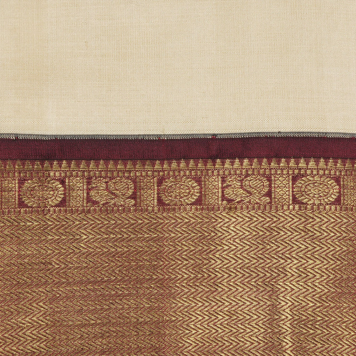 Handwoven Off-white with Maroon Kanjivaram Silk Saree - 2318N015840DSL